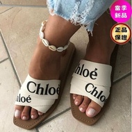 🎉2026新品好折扣✨Chloe 女款 Woody Logo 拖鞋 米白色和黑色 IT36/37/38/39/40