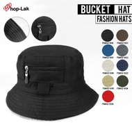 Fashion BUCKET Hat Plain Color With Front Zipper *CN $ F5Ah32-0116