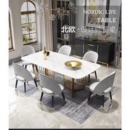 ⭐Affordable⭐Stainless steel Dining Room Set Home gold minimalist modern marble dining table and 6 chairs mesa de jantar