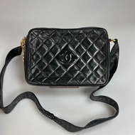 CHANEL 菱格紋金球雙層相機包 黑 26開