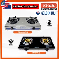 【SIRIM Approved】GOLDEN FUJI M829 / GF-3000 Stainless Steel Double Gas Cooker - Heavy Duty Gas Stove 