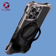 R-Just] เคสโลหะคาร์บอนไฟเบอร์แม่เหล็กสำหรับ Iphone 17 Air 16 Plus 15 14 13 Pro ปกสูงสุดโลหะอลูมิเนีย