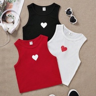 3pcs/Young Girl Casual Cute Ribbed Knit Heart Patterned Casual Tank Tops,Buy 1 Get 2 Free, Great For