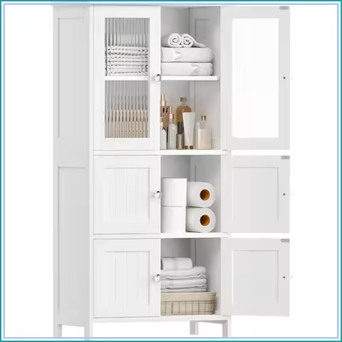 43.3'' H Bathroom Storage Cabinet with 6 Doors Adjustable Shelf
