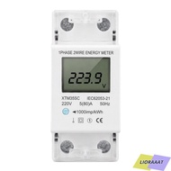 LIORAAAT KWh Meter, DIN Rail Mount 2 Wire 2P Electric Meter, Precise Single Phase Digital Display LC