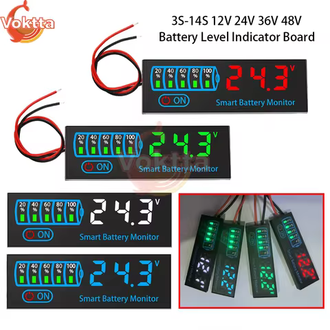 3S-14S 12V 24V 36V 48V Battery Level Indicator DC 7-55V 18650 Lithium Battery Capacity LED Display V