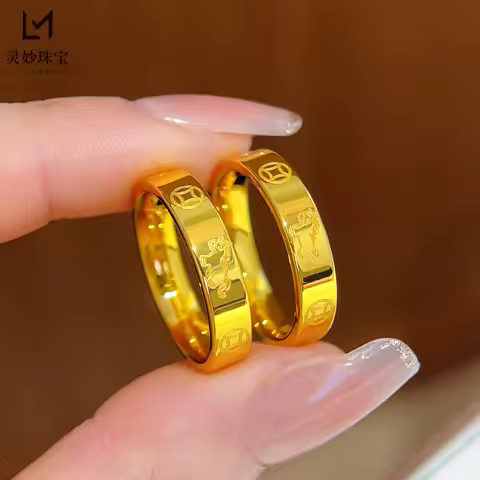 Dignified Ring Women's 24K Gold AU999 - Exquisitely Crafted Copper Coin Band, Wealth Wish Noble Desi