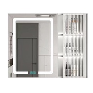 Ready Stock  Aluminum Bathroom Intelligent Mirror Cabinet, Wall Mounted Toilet Storage Mirror, Glass Door With Light And Defogging, Wall Mounted