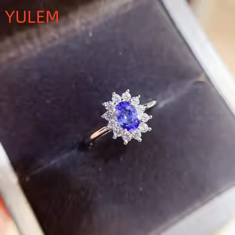 Hot Sale Natural Tanzanite Ring for Engagement 4mm*6mm 0.55ct VVS Tanzanite 925 Silver Ring with 3 L