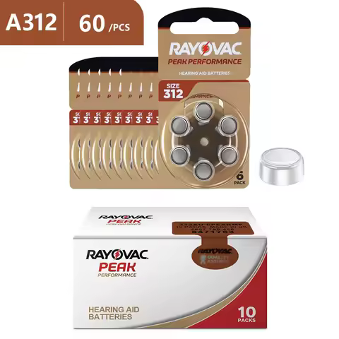 60Pcs Hearing Aid Batteries 312 A312 312A ZA312 312a PR41 Rayovac Peak UK Zinc Air Button Ear Aid Ba