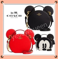 💯新款現貨✨Coach Disney X Coach Mickey Mouse Ear Bag✨最新迪士尼合作款 canteen圓餅米奇手袋😍活力感十足🌟造型獨特✨雙拉鍊設計💞收納更方便~孭住真係青春感level up啊‼️尺寸: 18*15.5*6.5cm New💗Coach CM194 Disney X Coach Mickey Mouse Ear Bag Smooth Leather