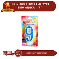 LILIN Large BIOLA CANDLE GLITTER BLUE NUMBER 9 - BIRTHDAY CANDLE