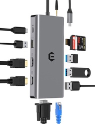 12 in 1 USB C Docking Station, Tymyp USB C Hub, 2 * 4K HDMI, VGA, 3 x USB A Ports, 3.5mm Audio/Mic, 