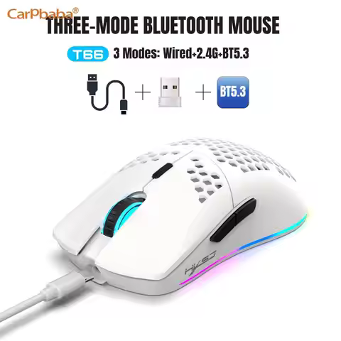 T66 3-mode 10000DPI gaming wireless mouse RGB luminous 650mAh rechargeable 6 buttons macro programma