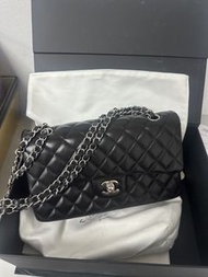 Chanel Classic Double Flap CF25 黑銀羊皮