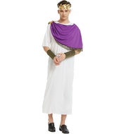 Men Ancient Greek Roman Purple Toga Adults Retro Gold Cosplay Costume Long Robe Carnival Theme Party