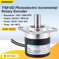 F5815D Photoelectric Incremental Rotary Encoder 15mm Shaft DC5V 8-30V NPN 26LS31 CNC Elevator Crane