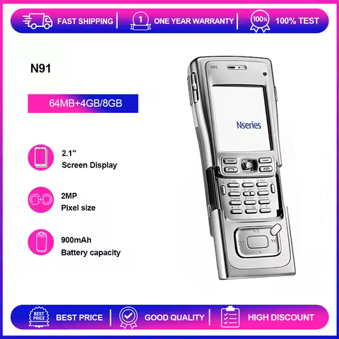 Refurbished Unlocked N91 2MP 900mAh 64MB RAM 4/8GB ROM 2.1 inches Phone Russian Arabic Hebrew Keyboa
