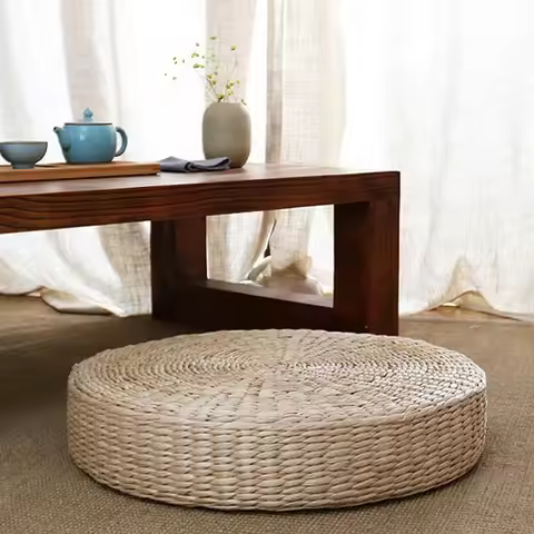 E9 Handmade Straw Futon Cushion Pony Mat Floor Mat Worship Buddha Bay Window Mat Round Japanese Soli