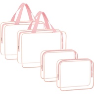 4-Piece Large Makeup Cosmetic Toiletry Bag - Clear Plastic PVC Tote Bags with Zipper Handle - Portab