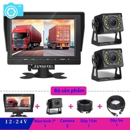 Bộ camera hành trình xe tải điện 12 - 24V ghi hình 2 mắt cam AHD 720P màn 7 inch AHD HN01