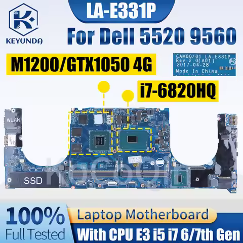 For Dell 5520 9560 Notebook Mainboard LA-E331P 0YH90J 0GDXD5 0HW7C4 0V90XP 03YC22E3 i5 i7 6/7th GPU 
