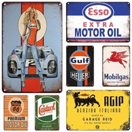 Vintage Metal Tin Sign for Wall Decor  Shabby Chic Gulf Esso Agip Gas Station Motor Oil Theme Man Ca