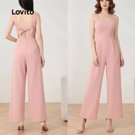 (trendy3)Lovito Elegant Plain Bow Back Jumpsuit for Women L129AD043