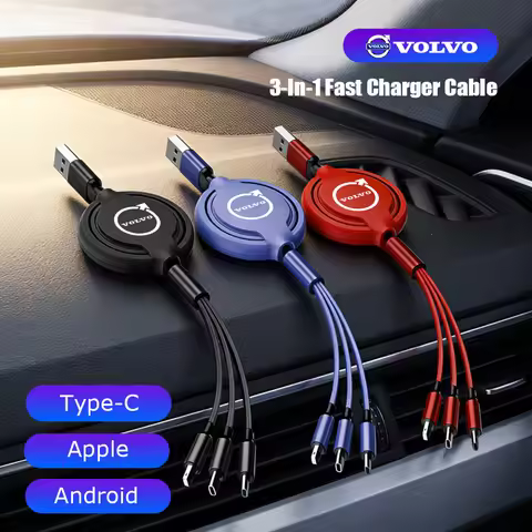3 In 1 USB Fast Charging Cable Type C Car Charger Accessories For Volvo XC90 V90 V60 XC60 V40 EC40 E
