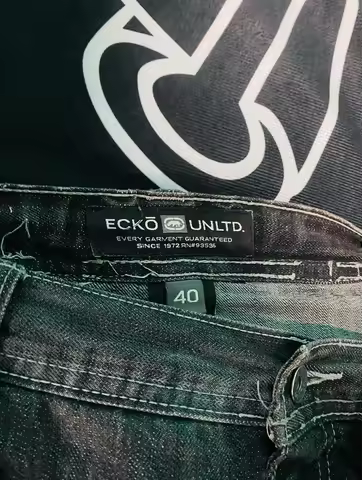Ecko Unltd Y2K Gothic Baggy Jeans, Vintage Embroidered Wide Leg Denim Pants, Streetwear Aesthetic Tr