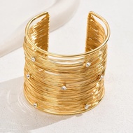 Hand Made Wire Twisted Cuff Bangle For Women Gold Color Wire Crystal Stone Bangle Silver Color RhineStone Bangle Jewelry