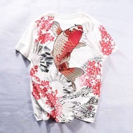 Lyprerazy Mens Japanese Harajuku Ukiyoe Vintage Embroidered T-shirt Embroidery Floral Chinese Style