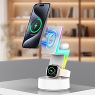 4 IN1 Magnetic Wireless Charger for iPhone 15 14 13 12 Pro Max RGB Atmosphere Lamp Charging Station for Apple Watch Airpods Pro