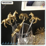 MAGICIAN1 Drink Stirrers, Drink Tool Horse Shape Horse Straw Decoration,  Water Cup Accessories Metal Horse Stirrer Metal Horse Straw