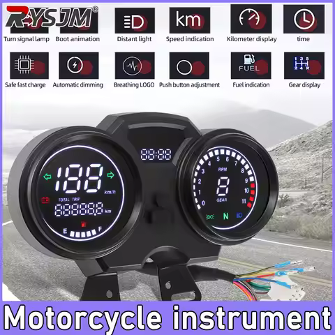 Universal Motorcycle Speedometer Tachometer 11000 RPM Meter LCD Digital Fuel Level Gauge Waterproof 
