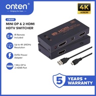 Onten Mini DP + 2 HDMI Switcher Mini Display Port and 2 HDMI HDTV Switcher 4K 60Hz Resolution OTN-CS