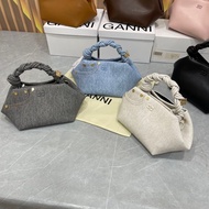 Ladies Niche Vintage GANNI Woven Denim Hexagonal Shoulder Bag Fashion Handbag Detachable Strap Cross