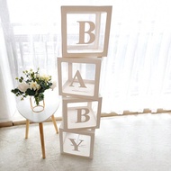 8pcs/Set 25cm Transparent Balloon Boxes+B A B Y Letters, Birthday Baptism Party Decoration Gift Box,