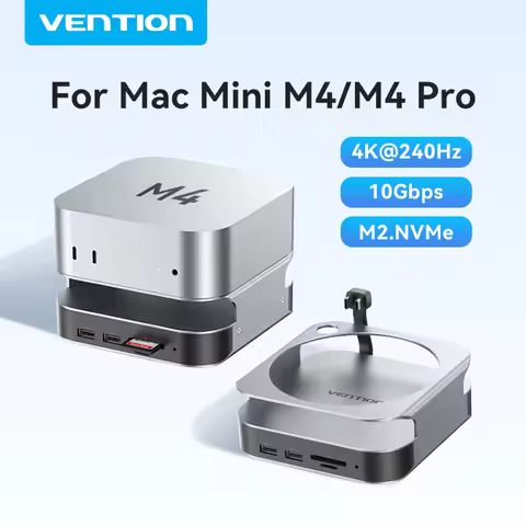 Vention USB HUB Docking Station for Mac Mini M4 Pro DP 4K@240Hz M.2 NVMe SSD USB 3.2 10Gbps 3.5MM SD