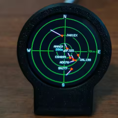USB-C Deskradar, Live ADS-B Flight Tracker Gadget with Sonar Grid Screen With 3D Printed Case Aviati