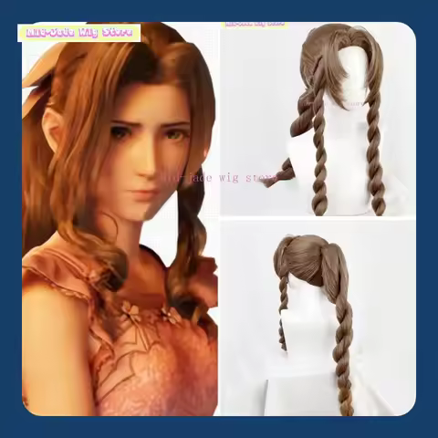 Mid-jade Wig Store FF7 Remake Aerith Cosplay Wig Anime Game Role-playing Halloween Party Costume Pro
