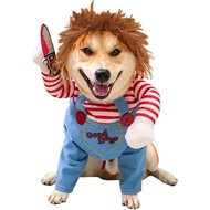 Dog Halloween Costume,Funny Chucky Dog Costume With Pet Wig,Cosplay Scary Outfit With Knife Clothes 