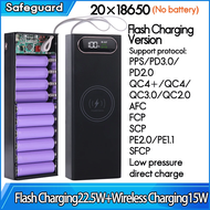 No Welding DIY Detachable 20x 18650 Batteries Power Bank Case Super Fast Charge For Phones Charging 