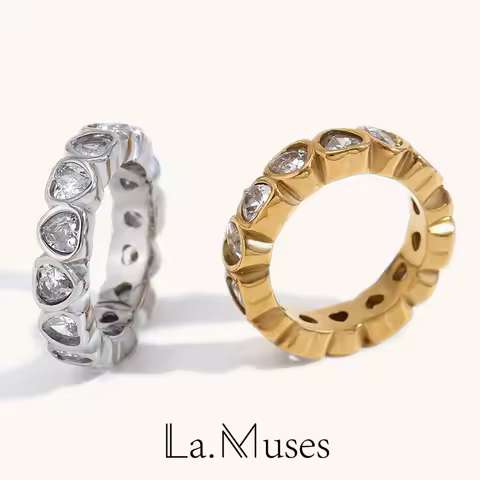 La.Muses White Diamond Love Stainless Steel Women's Ring Waterproof Fashion Luxury Jewelry Gift Acce
