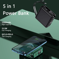 [WW charming] 5 in 1 Wireless Charger Power Bank 15000mAh Mini Powerbank for iPhone 13 Samsung Xiaomi Fast Charging Portable Charger Poverbank