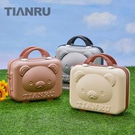 A47- (米白色) 小熊迷化妝包 14吋化妝箱 卡通行李箱 旅行箱 你 收納箱 密碼箱 手提包禮盒