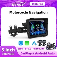 Evkey 5.0Inch Navigation Motorcycle Dual Tb Carplay Display Screen Portable Motorcycle Wireless And