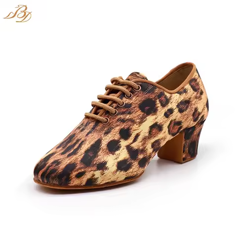 Performance Latin Dancing Shoes for Women Salsa Dance ShoeLeopardFitness BreathableSocial DancingSne