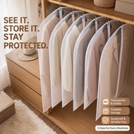 Hanging Garment Dust Cover Set Transparent Zipper Foldable Beg Baju Storage Wardrobe 5pcs