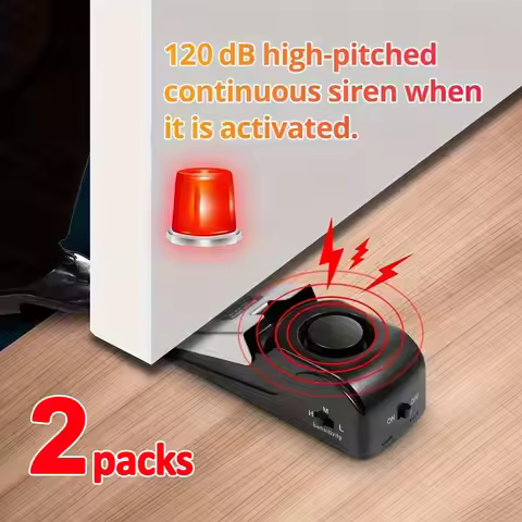 2 Pack Wireless Door Stop Alarm System 120dB Wedge Security Floor Door Stops Adjustable Sensitivity 
